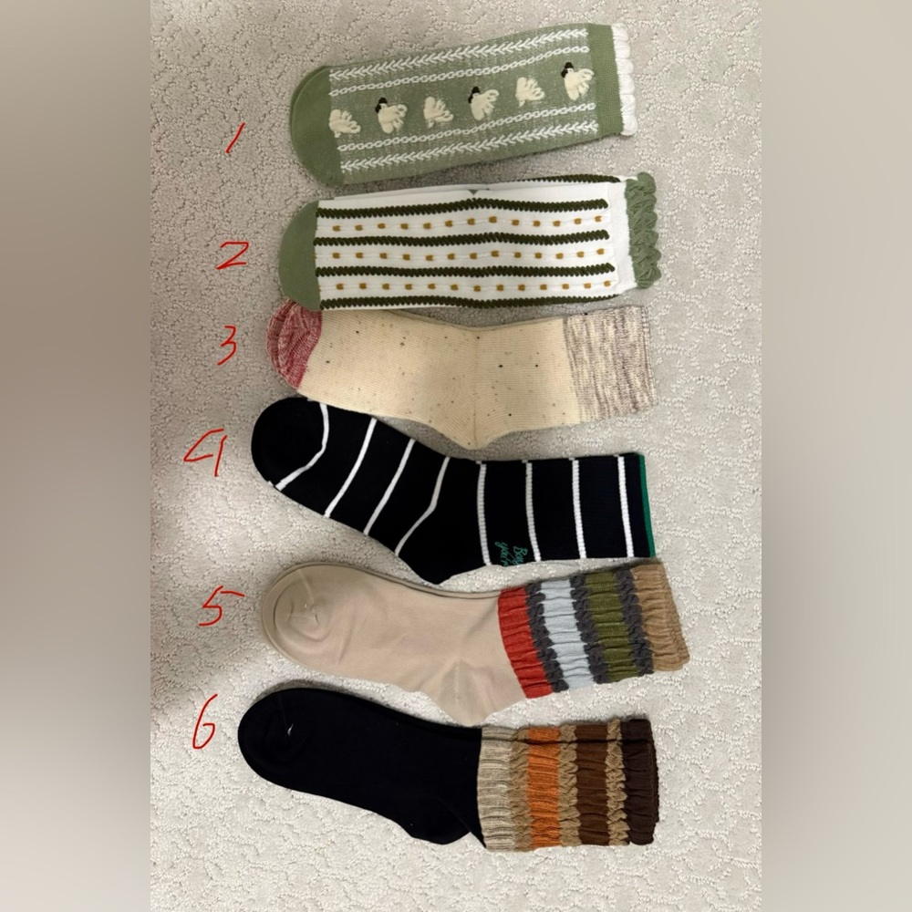 Vintage Japanese Cozy Women's Patterned Socks Set - Green, Cream, Black